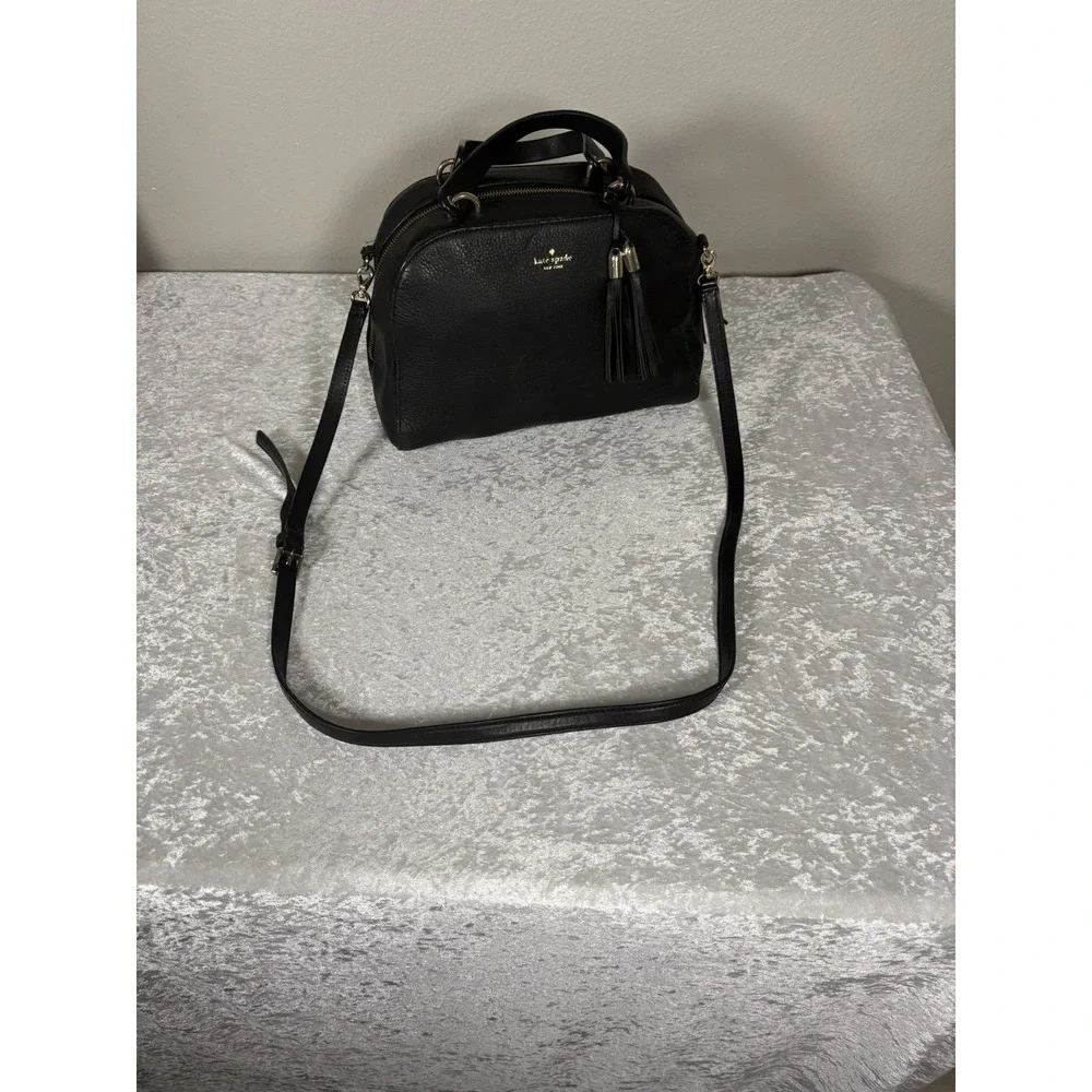 Kate Spade New York Black Pebbled Satchel with‎ Tassel & Detachable Strap